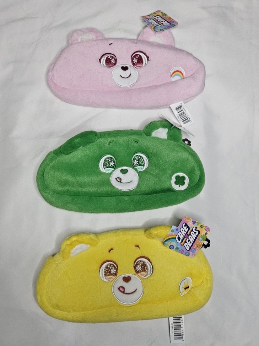 New Set 3 Care Bear Pencil Case Pink Cheer Green Good Luck Lucky Yellow Funshine